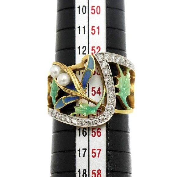MASRIERA Diamond Enamel Pearl Ring 18K YG 750 Size6.75(US) 90275582 - Picture 7 of 9